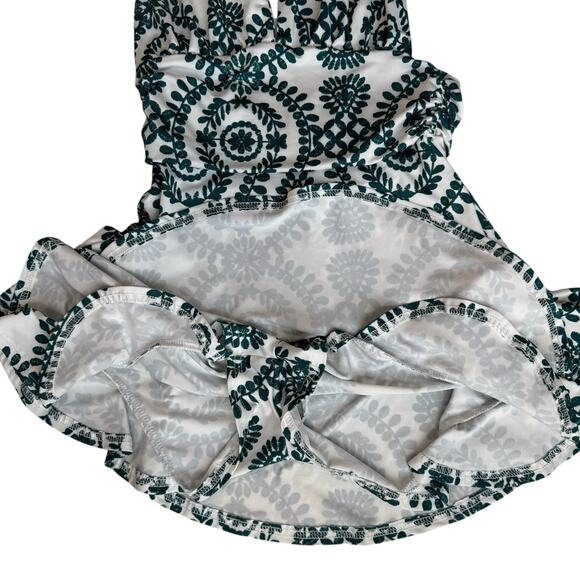 Boho Backless Halter Romper Sz Small White Green Floral Print Ruffle Resort READ - Picture 14 of 16